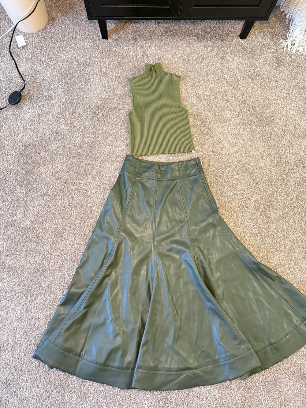 Tuckernuck Olive Faux Leather A-Line Maxi Skirt - Woman's Elegance